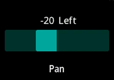 a bar filling out from the centre, its value read out as "-20 Left" rather than as a number