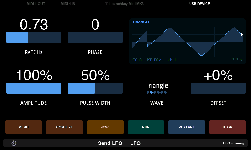 The Send LFO preset on the Electra One mini