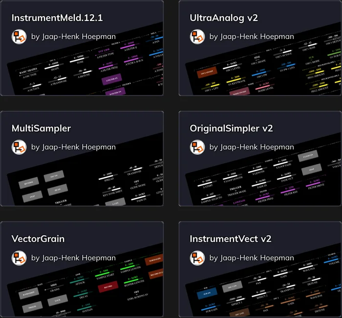 Six Ableton Live device presets generated for Electra One, each a page of named parameter controls